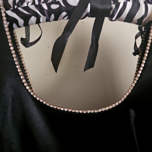 Vtg Classy long Evening Rhinestones Bow Gown satin long maxidress - Picture 9 of 14